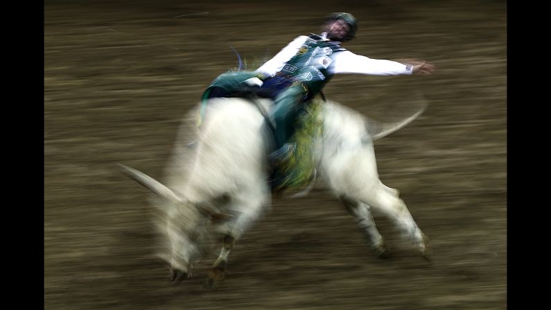 Cooper Davis rides a bull named Breaking Bad during an event in New York on Friday, January 4. 