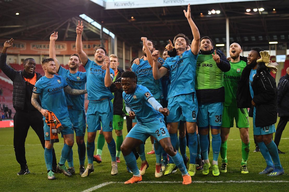 Barnet's David Tutonda leads the celebrations following his side's 1-0 victory over Sheffield United.
