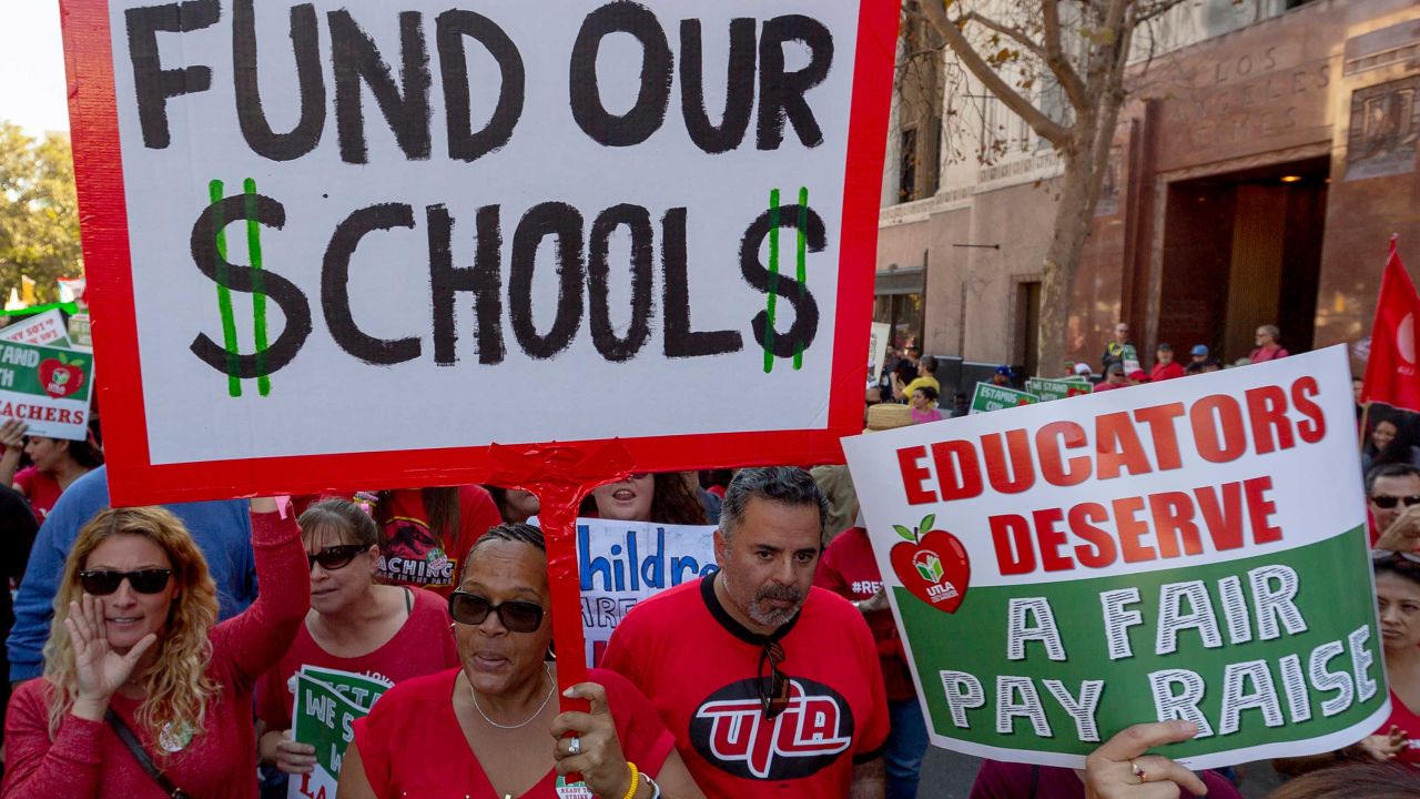 Los Angeles teachers rallied December 15  to demand more school staffing, smaller class sizes and higher salaries. If no resolution is reached by Thursday, teachers will go on strike. 