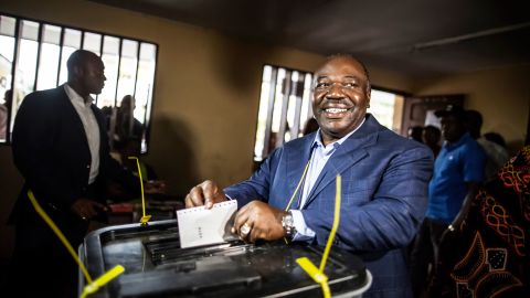 Ali Bongo casts his vote at a polling station during the presidential election on August 27, 2016 in Libreville.