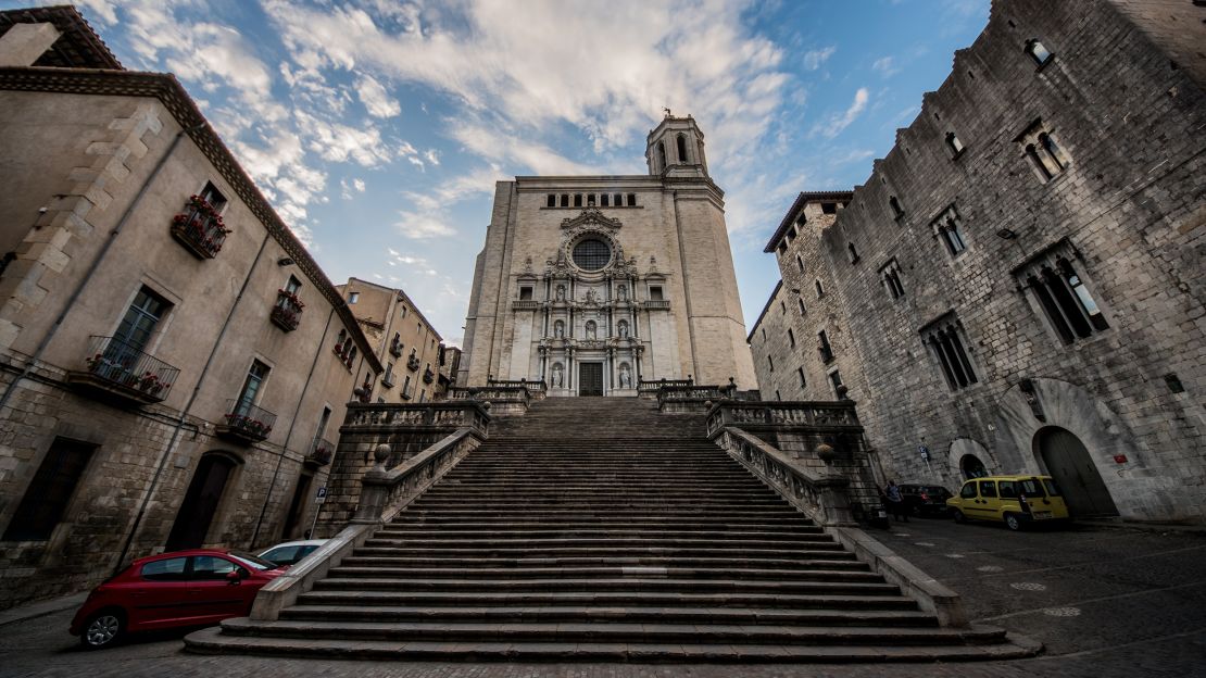 About 40 minutes by train from Barcelona lies the city of Girona, with an imposing cathedral at its city center.