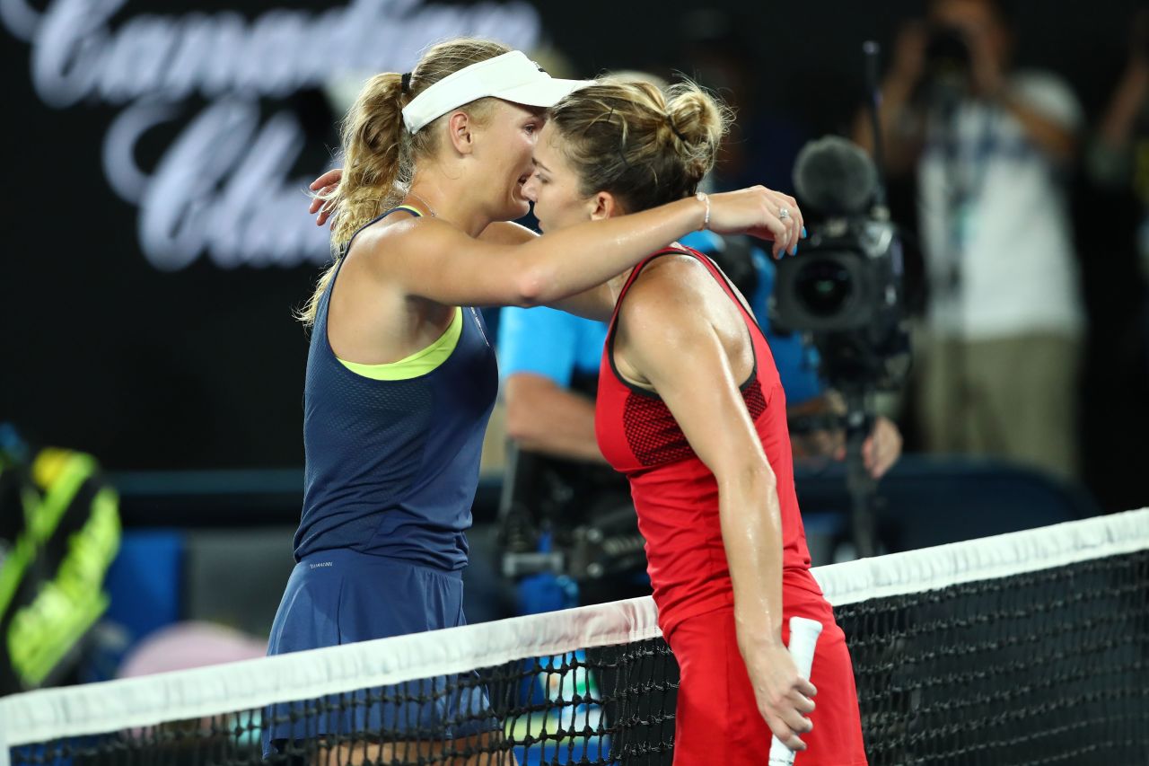 Halep or Caroline Wozniacki were guaranteed to open their grand slam account. It turned out to be Wozniacki after the Dane overturned a break deficit late in the third. 