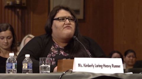 Kimberly Loring-Heavy Runner speaks at a Senate committee hearing in December about her sister Ashley, who went missing in 2017 and has yet to be found.  
