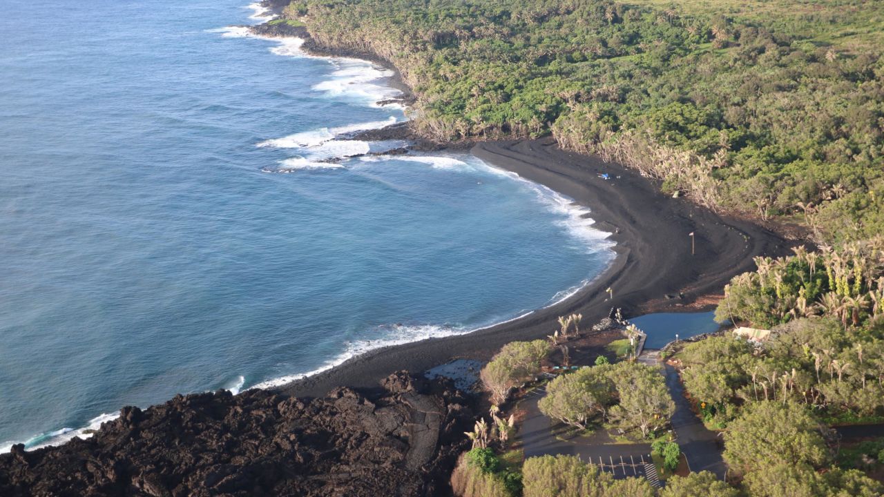 On the island of Hawaii, a large black sand beach has been created from the lava rock of Kilauea's eruption. 