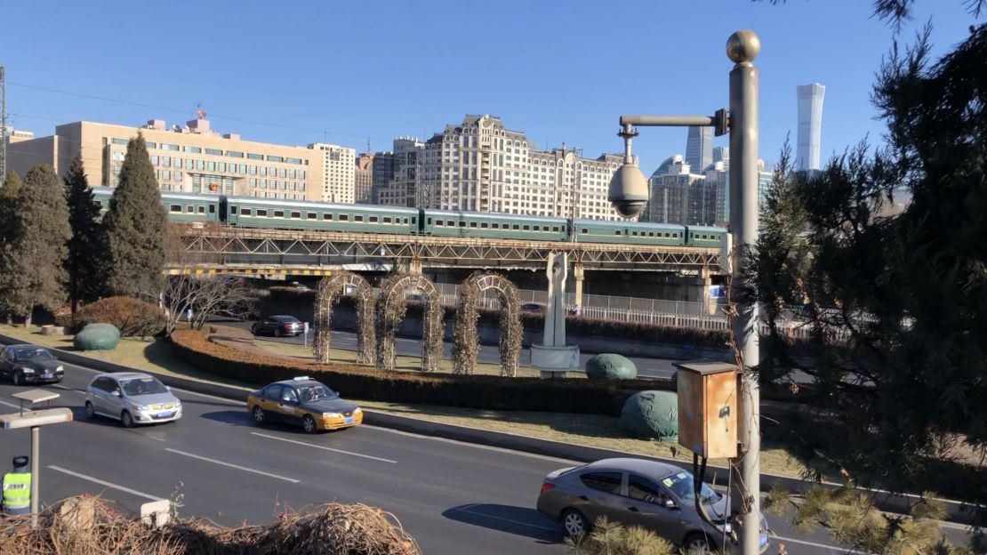 North Korean leader Kim Jong Un's iconic green armored train seen at Beijing Railway Station in the Chinese capital on January 8, 2019.