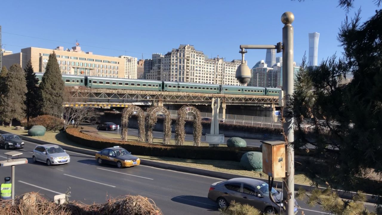 North Korean leader Kim Jong Un's iconic green armored train seen at Beijing Railway Station in the Chinese capital on January 8, 2019.