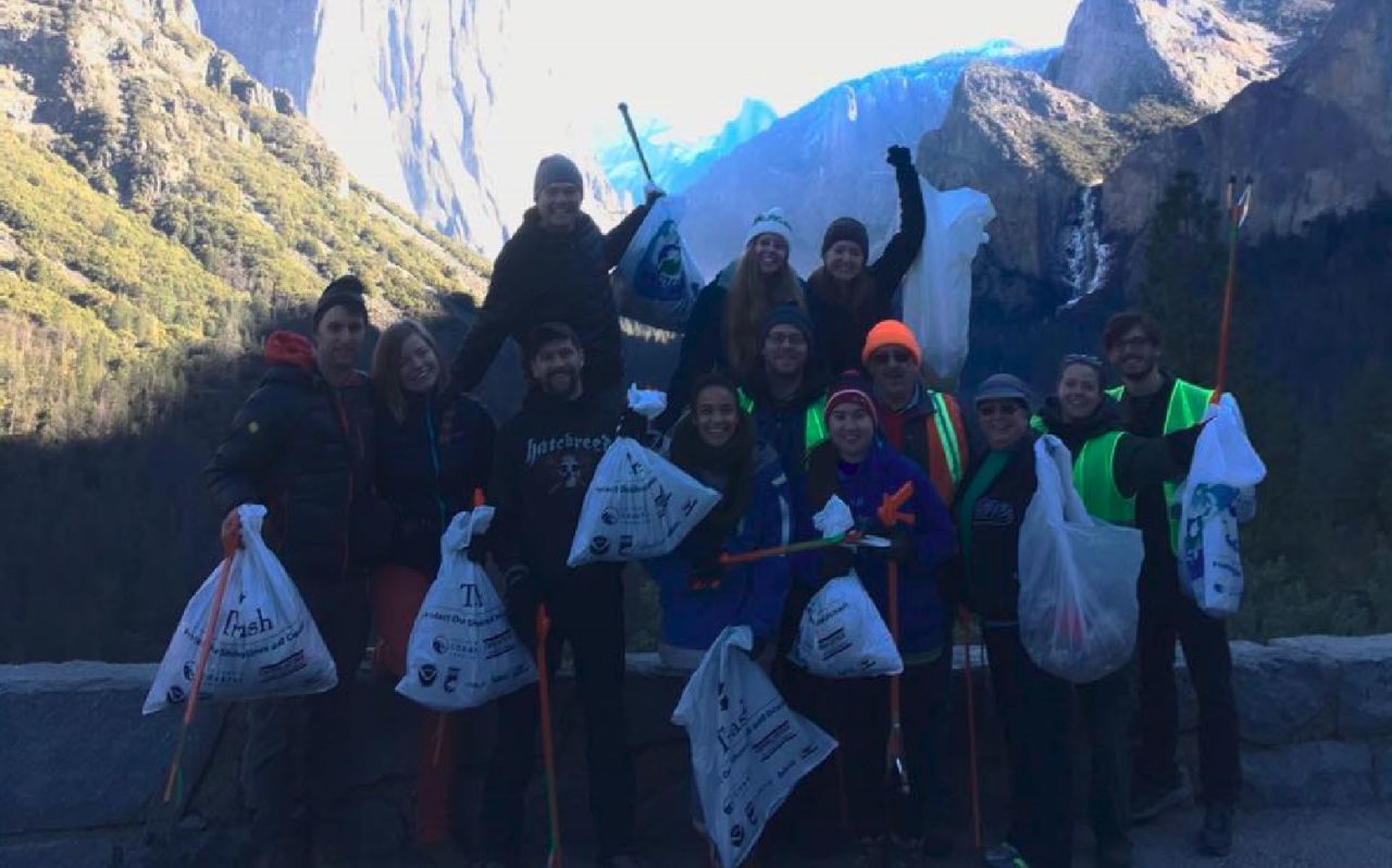 Armed with trash bags, this group of nature lovers, along with 50 others, showed up to clean up Yosemite on January 2.
