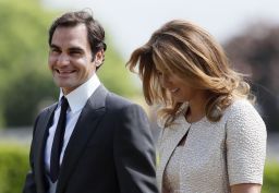 Federer and his wife Mirka arrive at the wedding of Pippa Middleton and James Matthews.