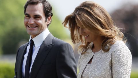Federer and his wife Mirka arrive at the wedding of Pippa Middleton and James Matthews.