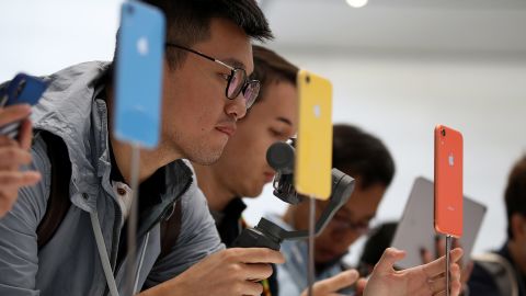Visitors inspecting the new iPhone XR at an Apple special event in Cupertino in September.