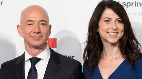 Jeff and MacKenzie Bezos attend an event on April 24, 2018 in Berlin, Germany