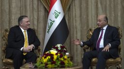 US Secretary of State Mike Pompeo (L) meets with Iraq's President Barham Saleh in Baghdad, during a Middle East tour, on January 9, 2019. - The eight-day tour comes weeks after the US President announced that the United States would quickly pull its 2,000 soldiers out of Syria, declaring that IS -- also known as ISIS -- had been defeated. (ANDREW CABALLERO-REYNOLDS/AFP/Getty Images)