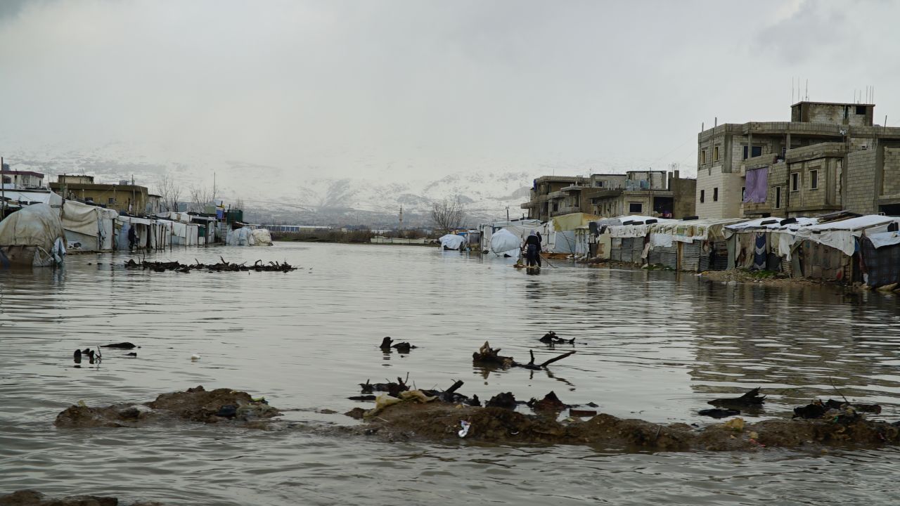 Plains, now submerged in water, separate two Syrian refugee camps in the Bar Elias area. 