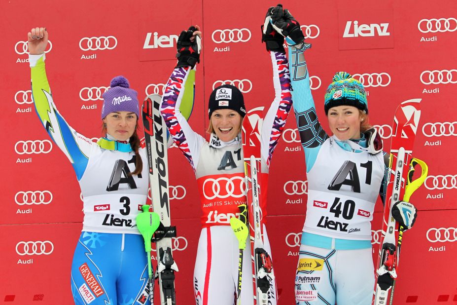 The American (right) secured her first World Cup medal in December 2011, winning a bronze in the slalom. Her potential didn't go unnoticed as she was named rookie of the year.
