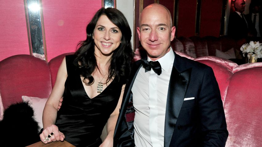 Jeff and MacKenzie Bezos attend the Amazon Studios Oscar Celebration in West Hollywood, California, in 2017.