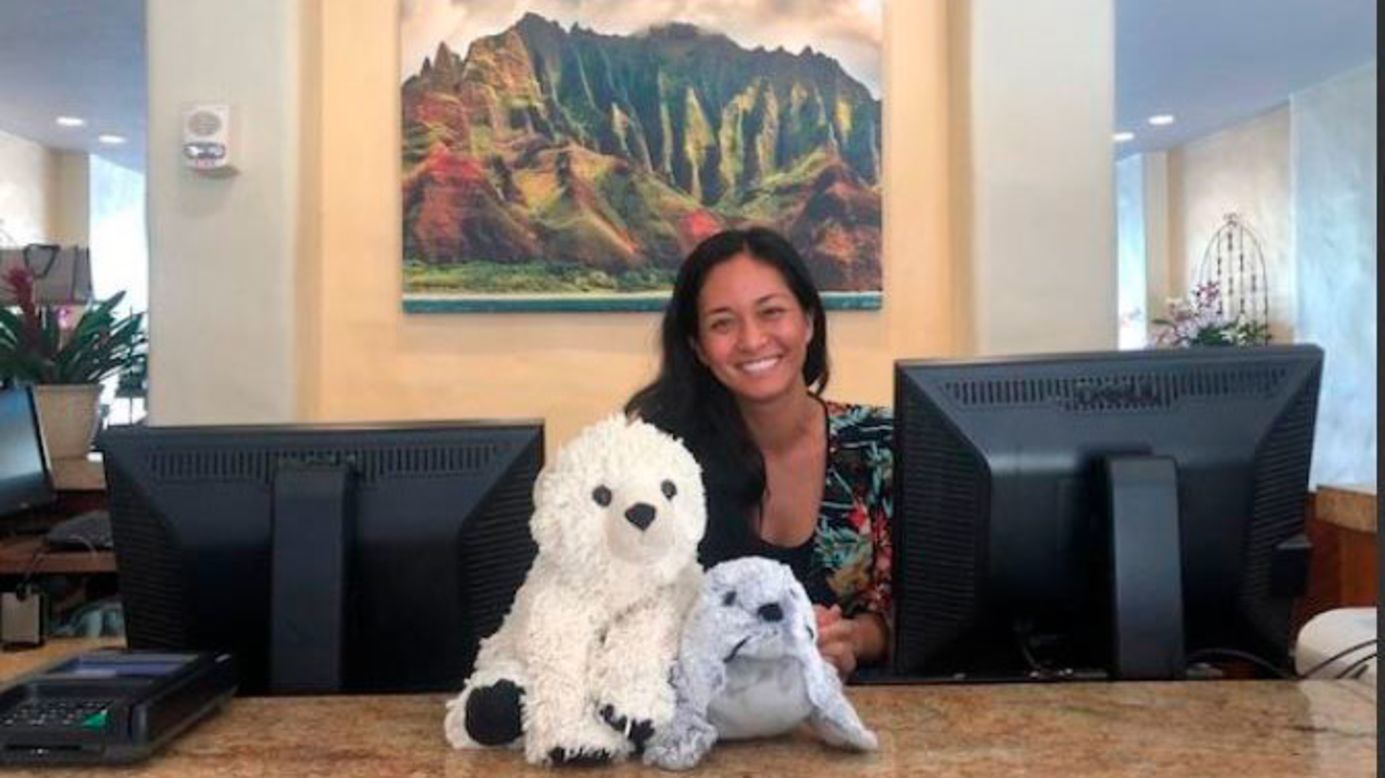 <strong>Fun adventures:</strong> Staff across the hotel posed with the stuffed toys. Woerpel says he and the hotel staffs hoped to show Pickard's son "that his bear was just having so much fun on his Kauai vacation that he wanted to stay longer." 