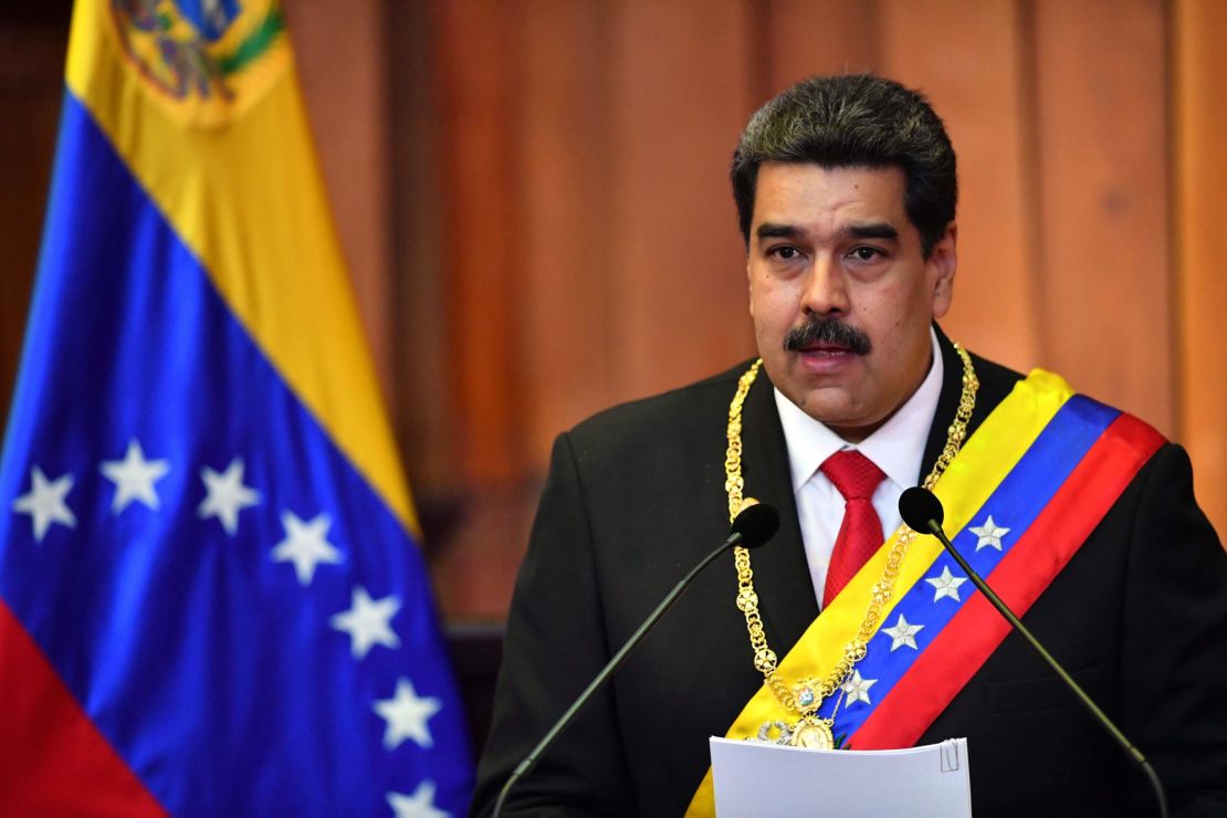 Venezuela's President Nicolas Maduro delivers a speech after being sworn-in for his second term.