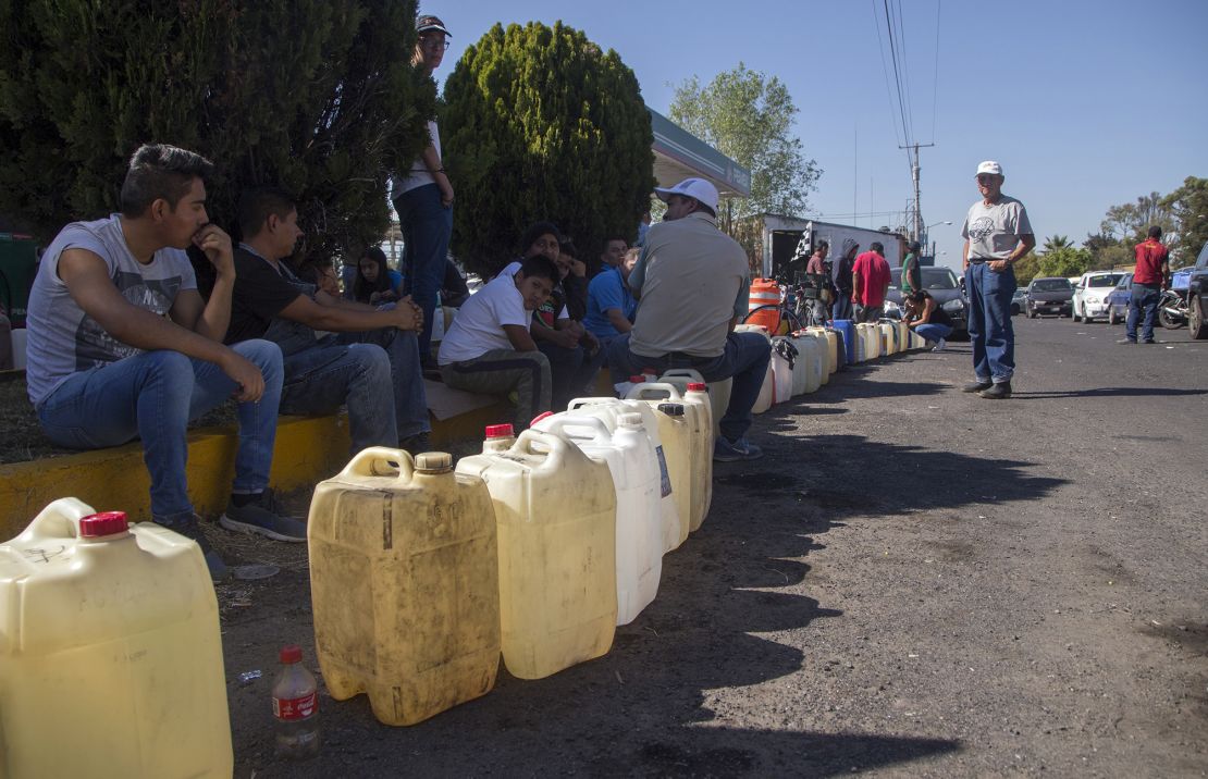 People buy gas in Michoacán, one of several Mexican states where shortages have been reported. 