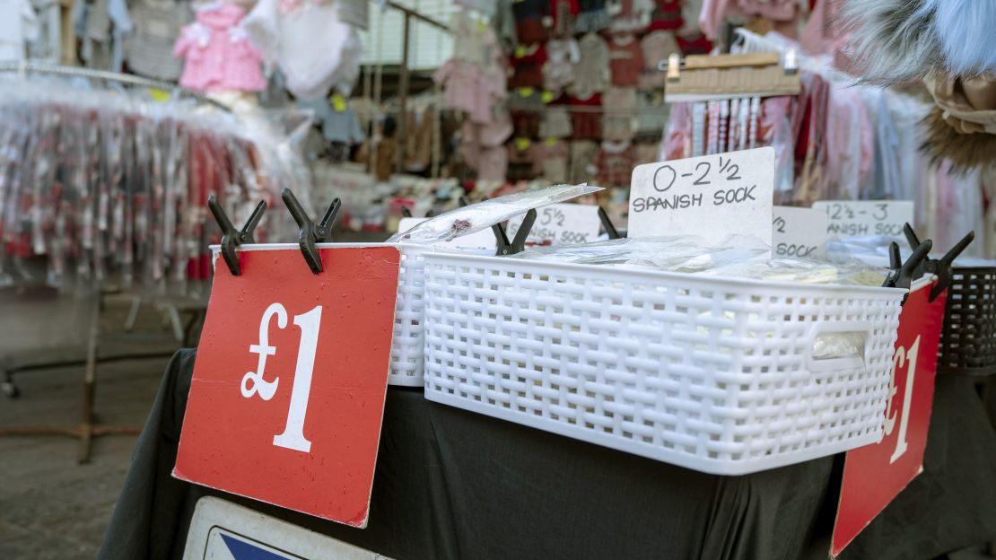 A babywear stall at Romford Market.