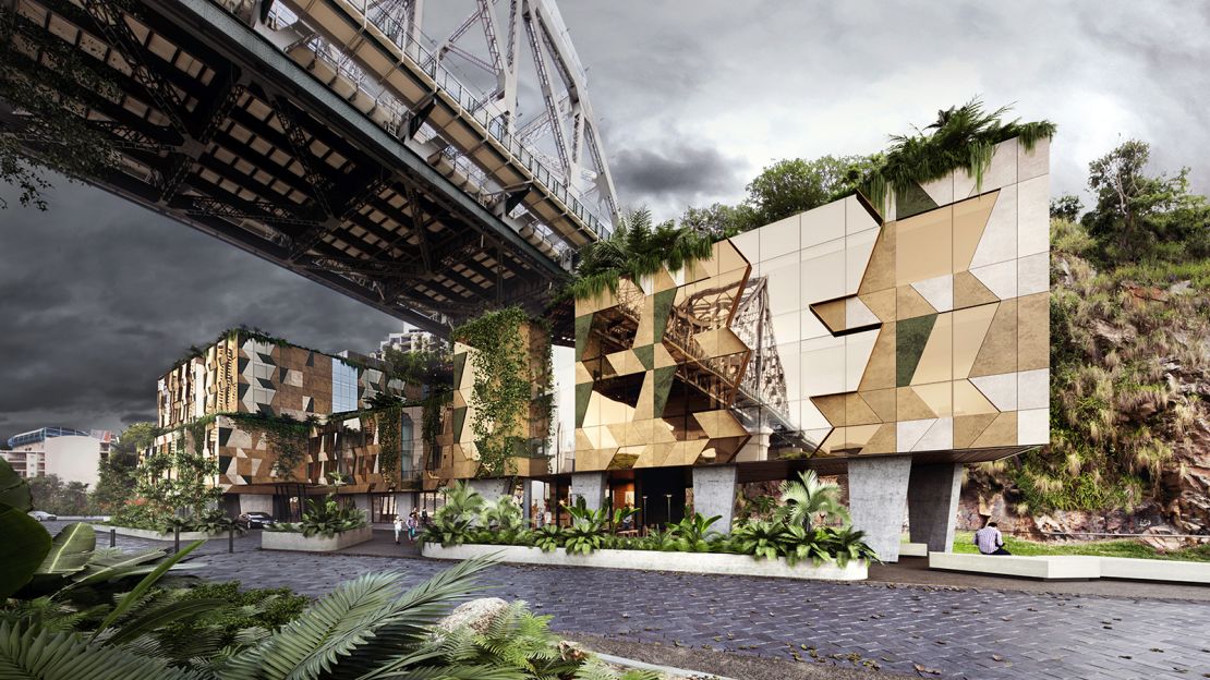 Brisbane's Howard Smith Wharves has been partly built into a cliff under a bridge.