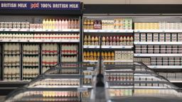 Cartons of milk are pictured for sale inside a Jack's store during its press launch in Chatteris, near Cambridge, east of England, on September 19, 2018, during the lauch of supermarket giant Tesco's latest discount venture, Jack's. - British supermarket giant Tesco on Wednesday announced plans for discount food stores across the country, as it comes under increasing pressure from German-owned Aldi and Lidl. Tesco, which is Britain's biggest retailer, said the first two Jack's stores open Thursday followed by up to another 13 over the next six months. (Photo by DANIEL LEAL-OLIVAS / AFP)        (Photo credit should read DANIEL LEAL-OLIVAS/AFP/Getty Images)