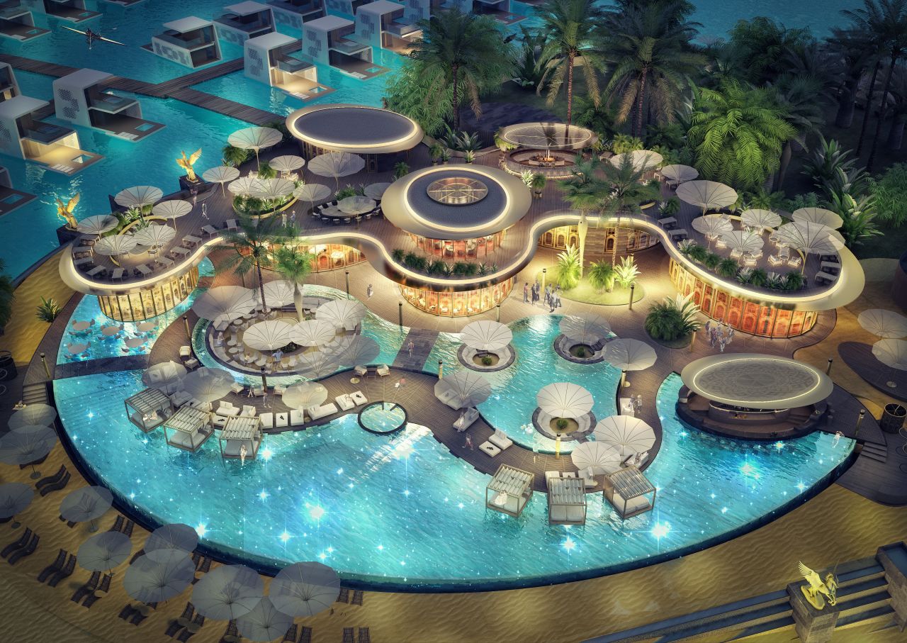 <strong>St Petersburg Island: </strong>The island's large infinity pool will contain semi-submerged dining chairs and dry lounge areas with the water at eye-level.