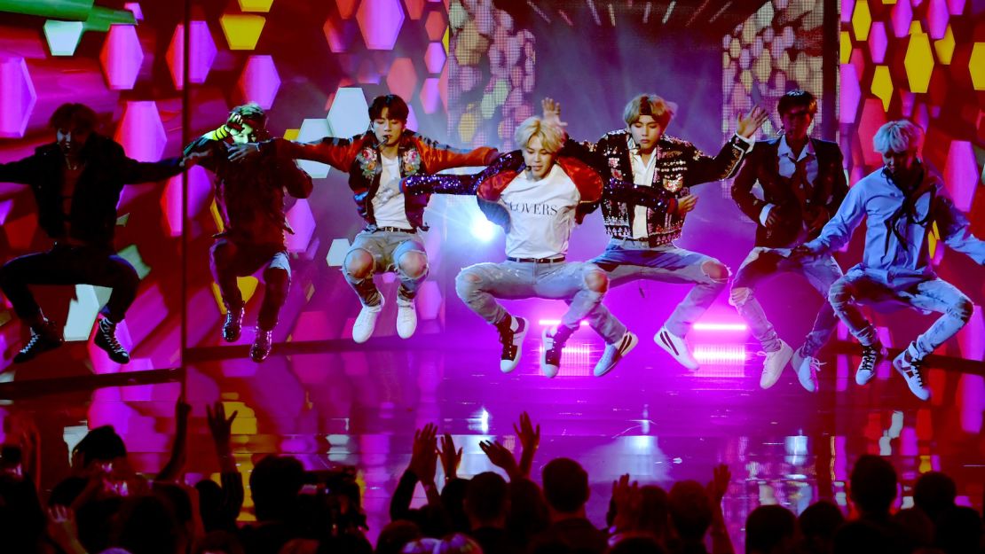 K-pop group BTS performs at the 2017 American Music Awards.