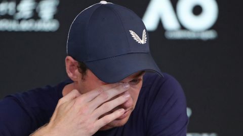 Andy Murray wipes away tears as he announces his retirement from tennis. 