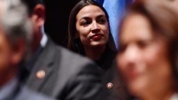 US Representative Alexandria Ocasio-Cortez attends a swearing-in ceremony and welcome reception for new Hispanic members of the US Congress in Washington, DC, on January 9, 2019 (Photo by Nicholas Kamm / AFP)        (Photo credit should read NICHOLAS KAMM/AFP/Getty Images)