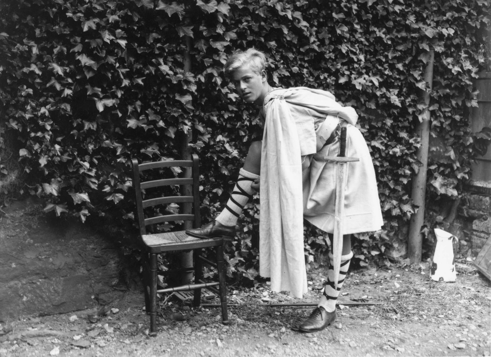 Prince Philip is dressed for a production of "Macbeth" while attending school in Scotland in July 1935.