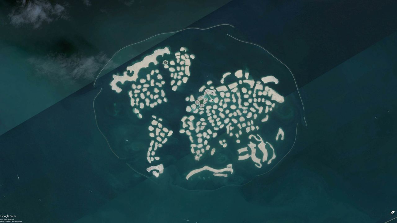 The World (pictured 2018) is a man-made archipelago consisting of some 300 islands off the coast of Dubai. Construction work for the islands was completed in 2008, but later the financial crisis struck, putting on ice nearly all development projects for the best part of a decade.