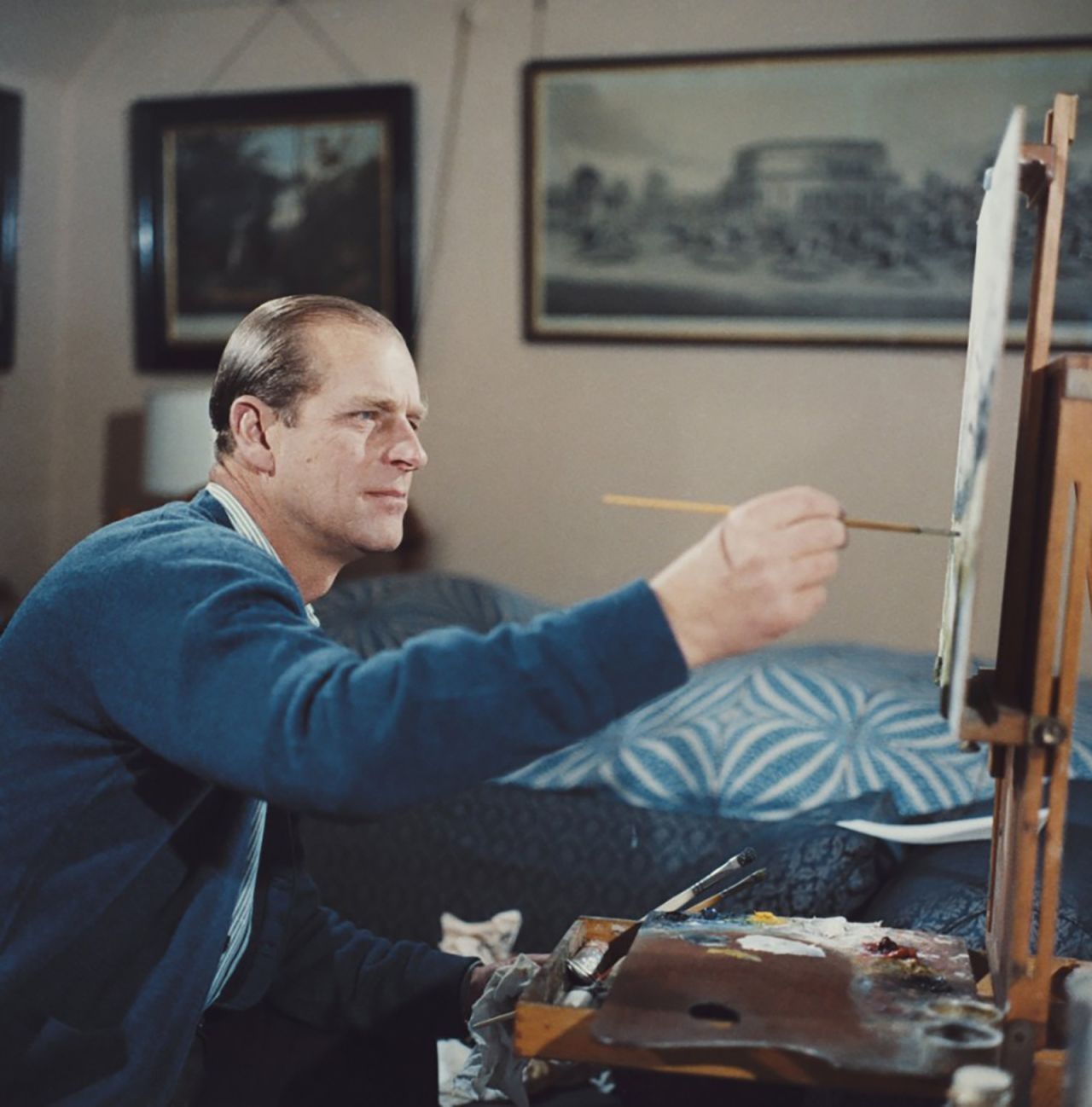 Prince Philip paints during the filming of the documentary "Royal Family" in 1969.