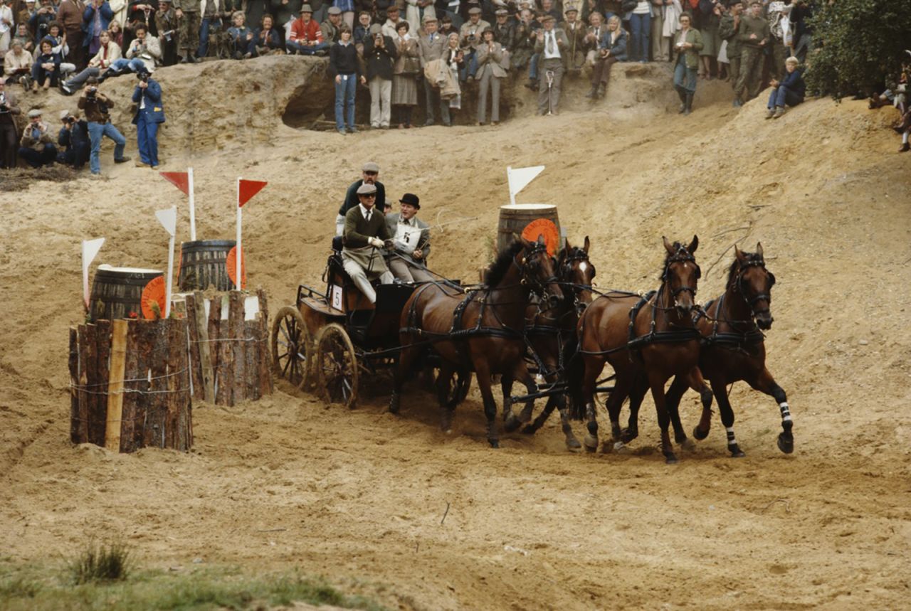 Prince Philip takes part in the World Carriage Driving Championships in 1980.
