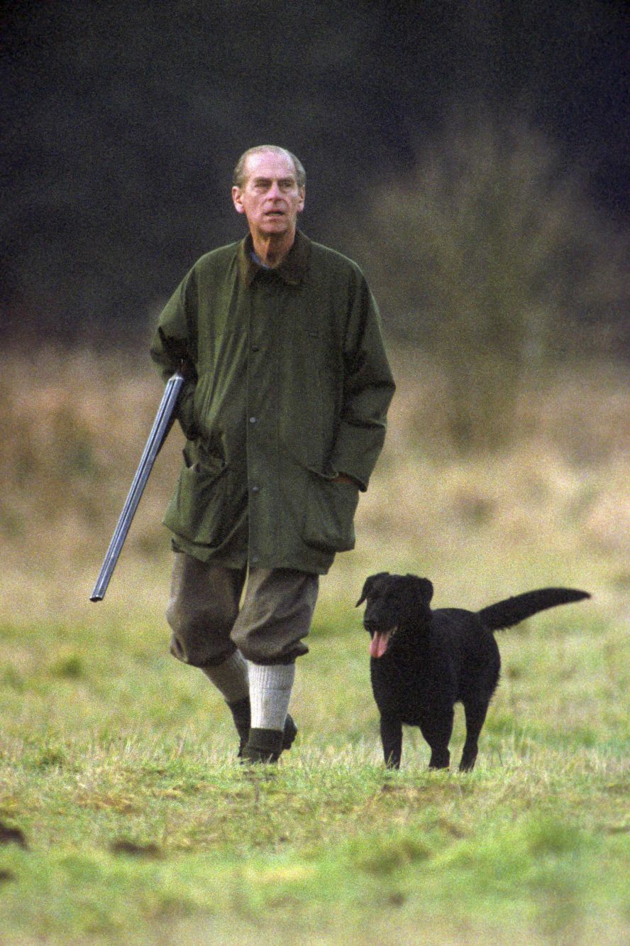 Prince Phillip hunts at the Sandringham estate in 1994.