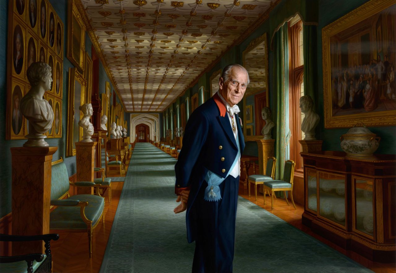 This portrait, painted by Ralph Heimans, shows Prince Philip in the Grand Corridor of Windsor Castle. It was unveiled in December 2017.