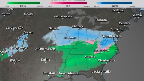 Snow accumulation is forecast through Sunday from St. Louis to Washington.