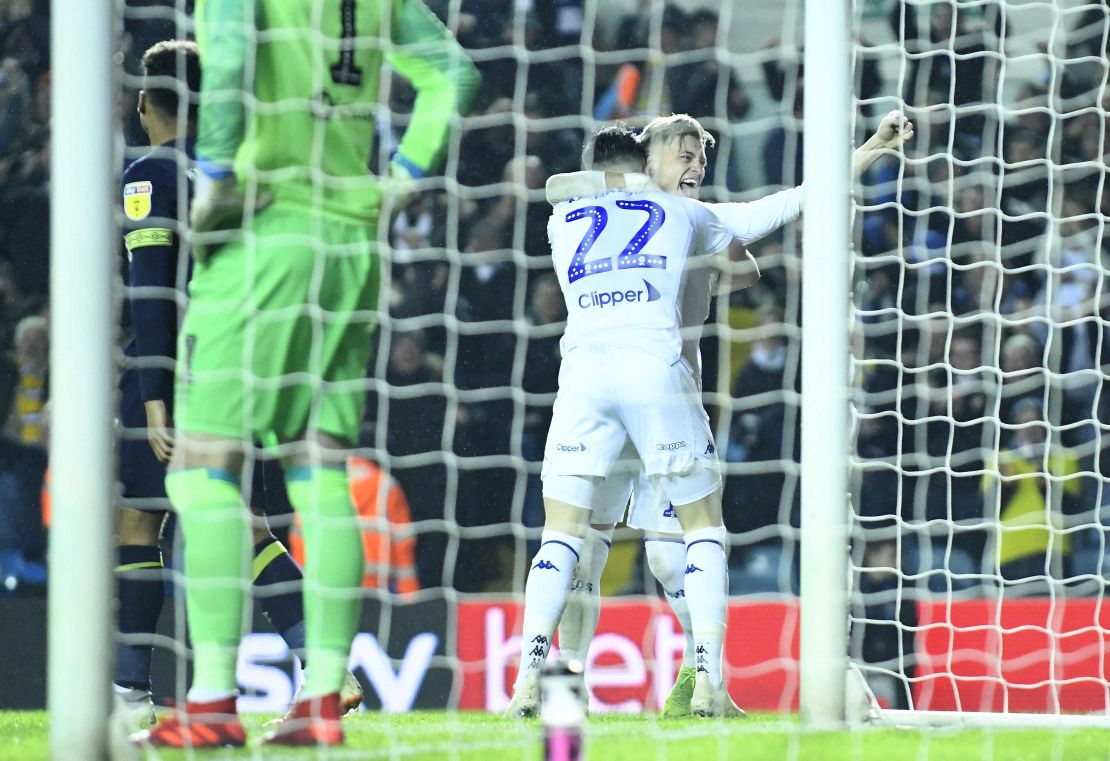 Kemar Roofe and Jack Harrison scored Leeds' goals in their 2-0 win over Derby.