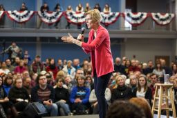 Sen. Elizabeth Warren (D-MA), shown here in New Hampshire, has a plan to tax the wealthy. 