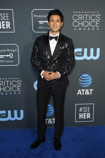 "Crazy Rich Asians" actor Harry Shum Jr. sported a suave sparkling blazer by Roberto Cavalli.