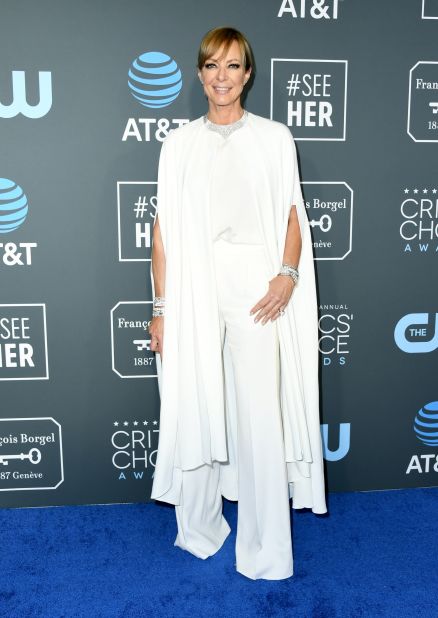 Allison Janney went for an all-white ensemble with a draped blouse. 