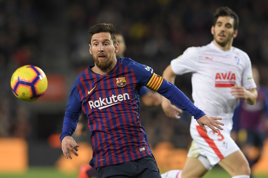 Lionel Messi on the field for Futbol Club Barcelona.