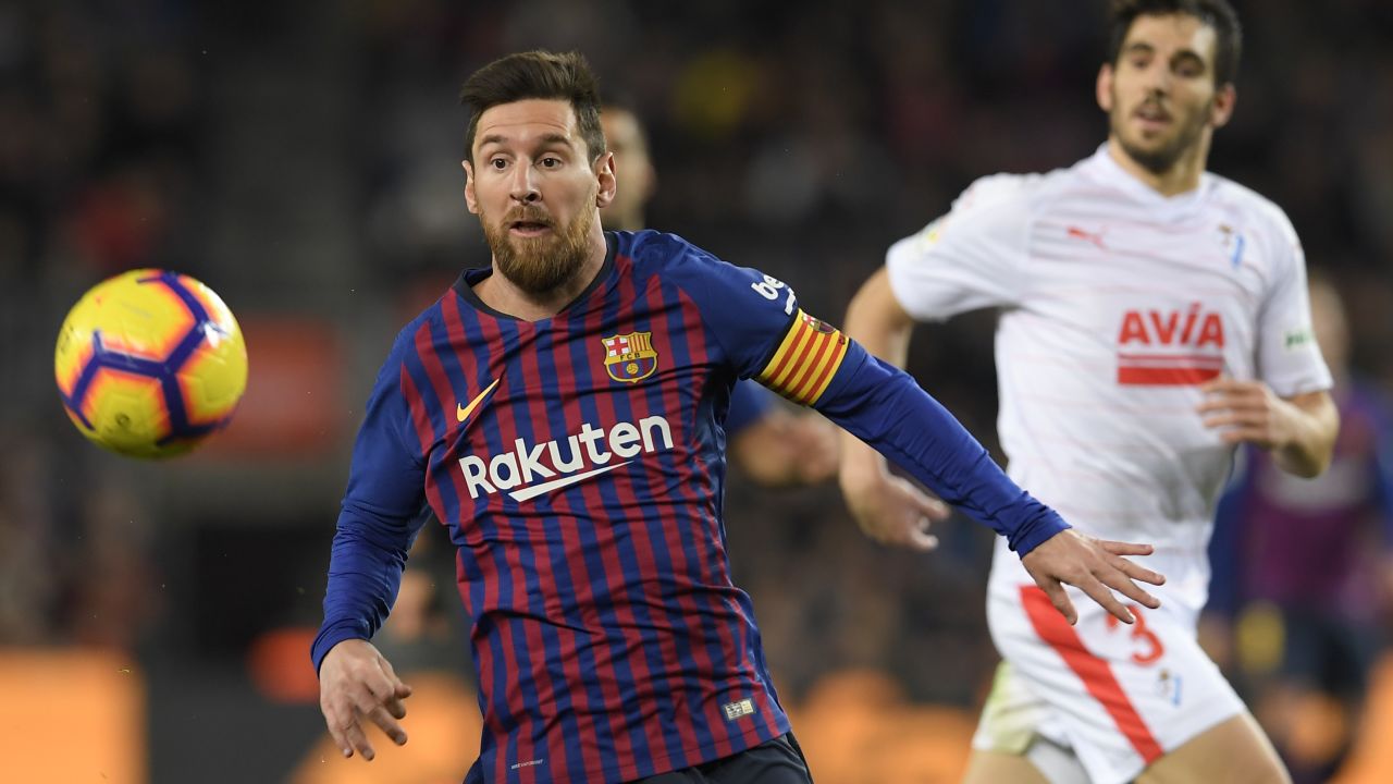 Lionel Messi on the field for Futbol Club Barcelona.