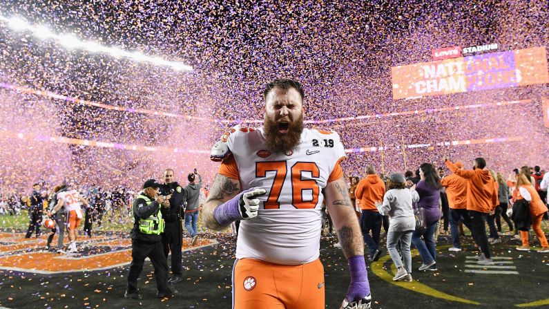 Sean Pollard of the Clemson Tigers celebrates his team's 44-16 win over the Alabama Crimson Tide in the College Football Playoff National Championship on Monday, January 7. <a href="index.php?page=&url=https%3A%2F%2Fwww.cnn.com%2F2019%2F01%2F07%2Fsport%2Fgallery%2Fcollege-football-championship-2019-alabama-clemson%2Findex.html" target="_blank">See more photos from the 2019 national championship.</a>
