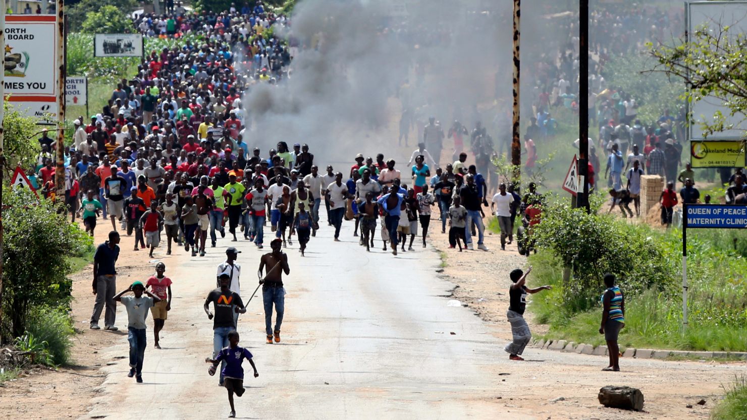 Protesters demonstrate in Harare, Zimbabwe's capital, on Monday.