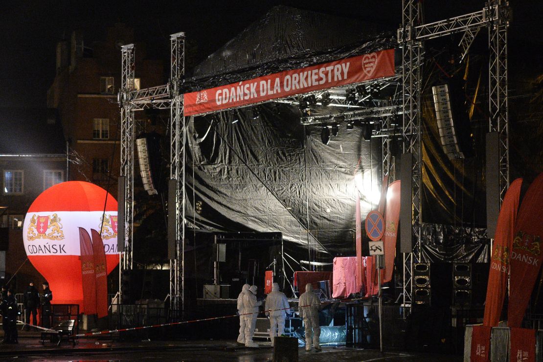 The stage where Pawel Adamowicz was stabbed in Gdansk.