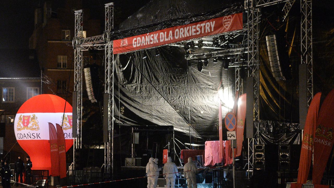 The stage where Pawel Adamowicz was stabbed in Gdansk.