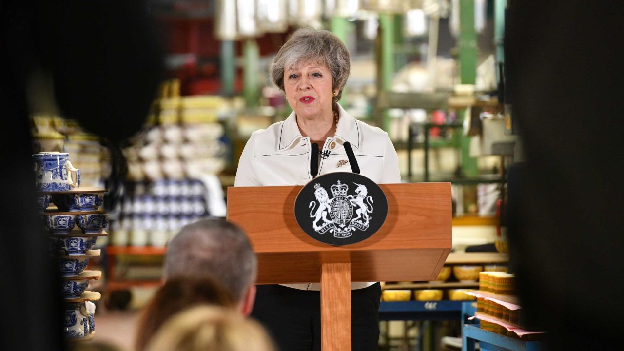 Theresa May speaking in Stoke on Trent.