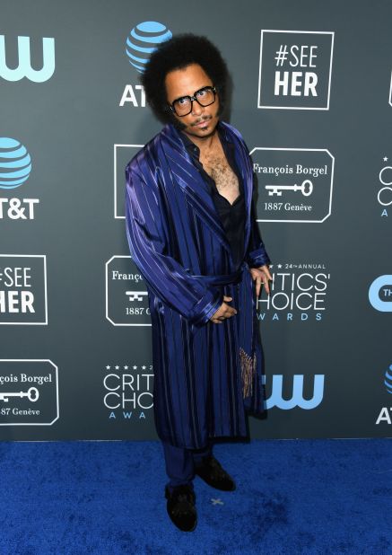 Boots Riley looked at home -- literally -- in this silky dressing gown-like outfit.