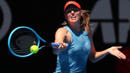 MELBOURNE, AUSTRALIA - JANUARY 14:  Maria Sharapova of Russia plays a forehand in her first round match against Harriet Dart of Great Britain during day one of the 2019 Australian Open at Melbourne Park on January 14, 2019 in Melbourne, Australia.  (Photo by Michael Dodge/Getty Images)