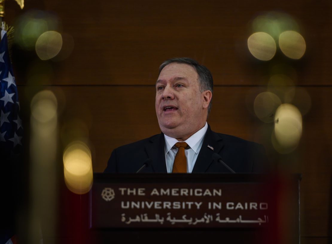 Pompeo addresses students at the American University in Cairo on Thursday. 